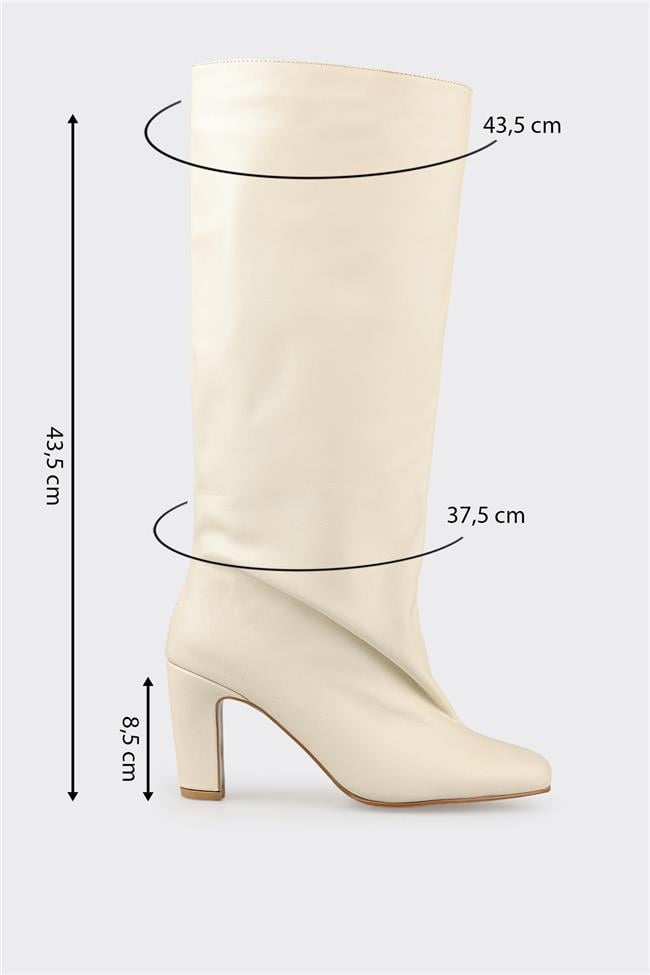Ekru Deri Kadın Çizme