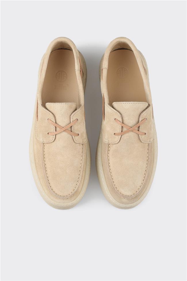 Ekru Deri Kadın Günlük Ayakkabı