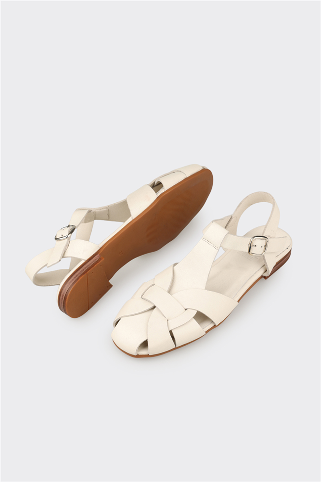 Ekru Deri Kadın Günlük Ayakkabı