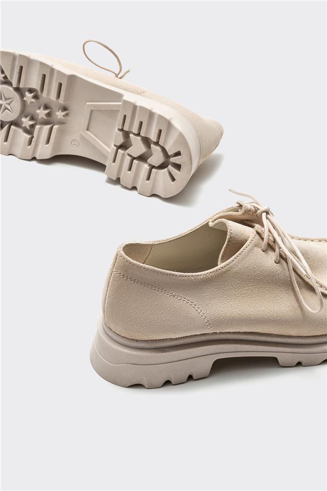 Ekru Deri Kadın Günlük Ayakkabı