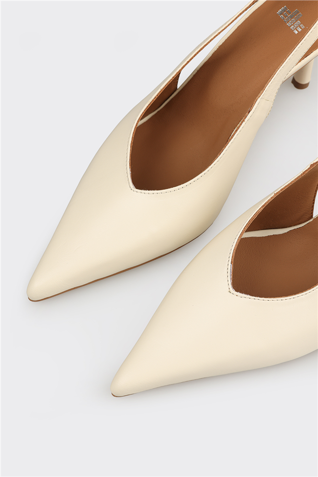 Ekru Deri Kadın Günlük Ayakkabı