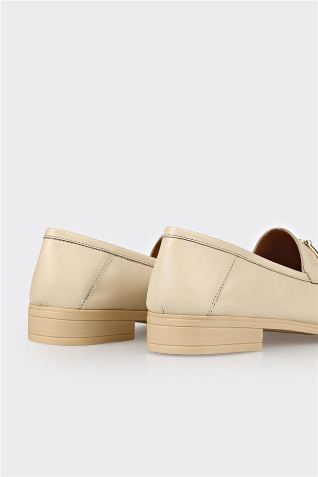 Ekru Deri Kadın Günlük Ayakkabı