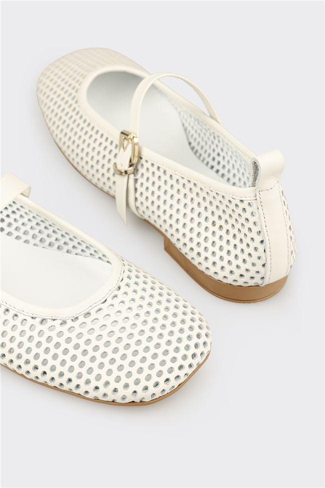 Ekru Deri Kadın Günlük Ayakkabı