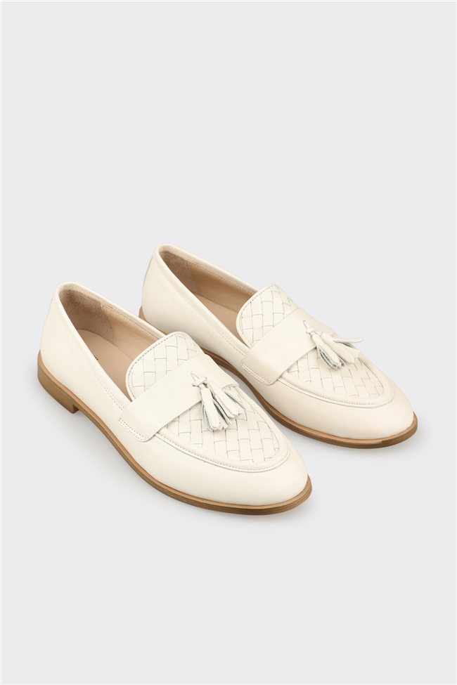 Ekru Deri Kadın Günlük Ayakkabı