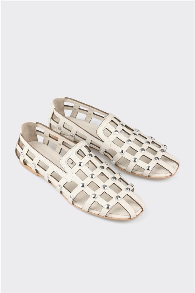 Ekru Deri Kadın Günlük Ayakkabı