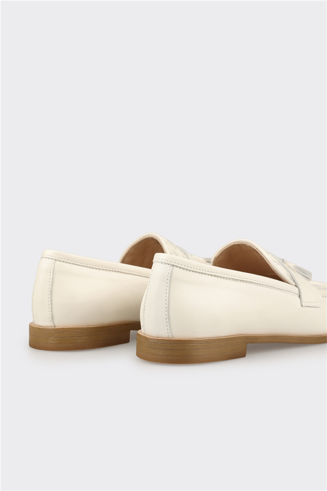 Ekru Deri Kadın Günlük Ayakkabı