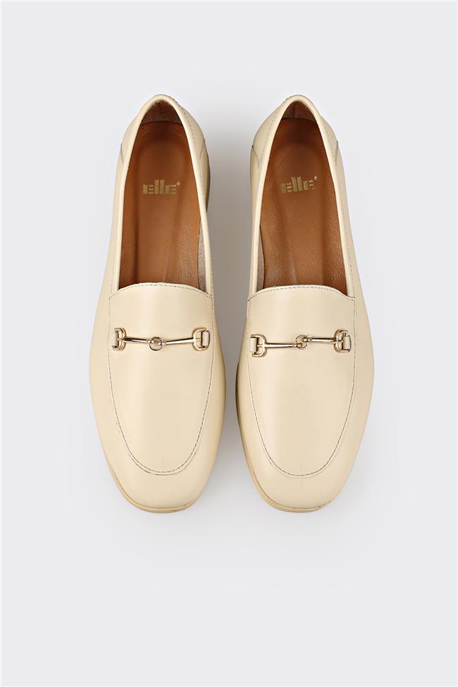 Ekru Deri Kadın Günlük Ayakkabı