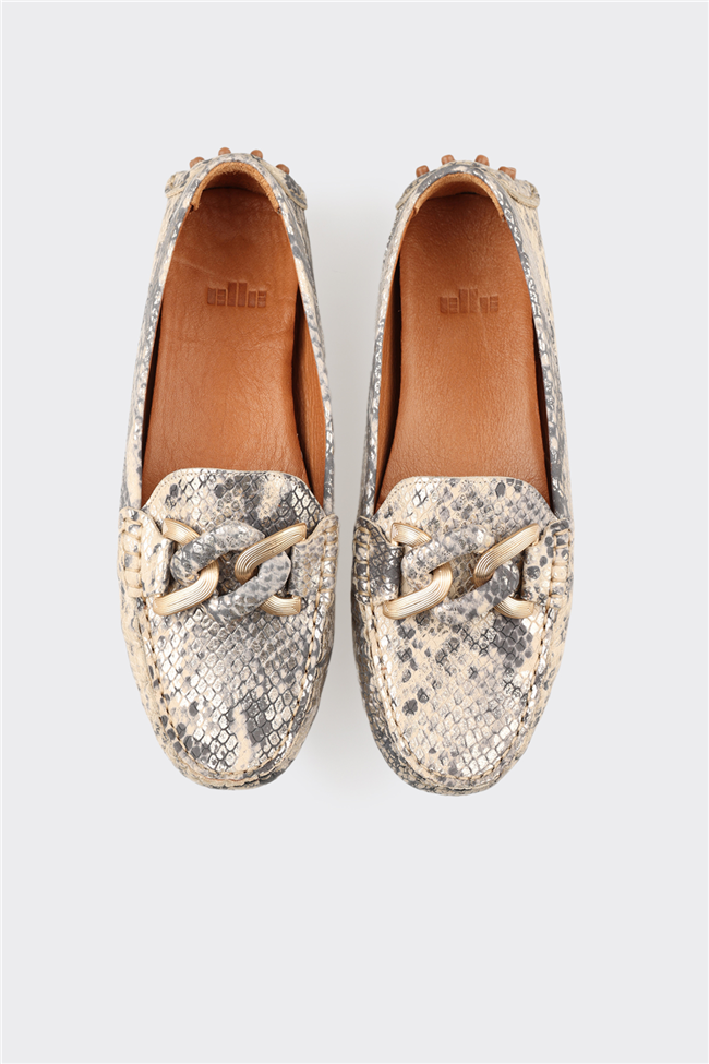 Ekru Deri Kadın Günlük Ayakkabı