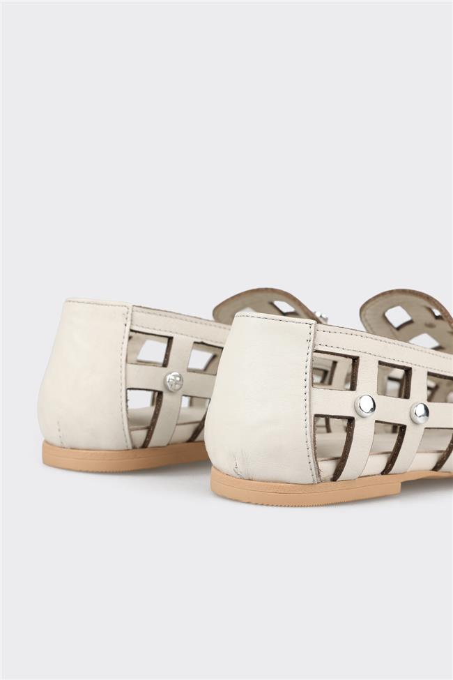 Ekru Deri Kadın Günlük Ayakkabı