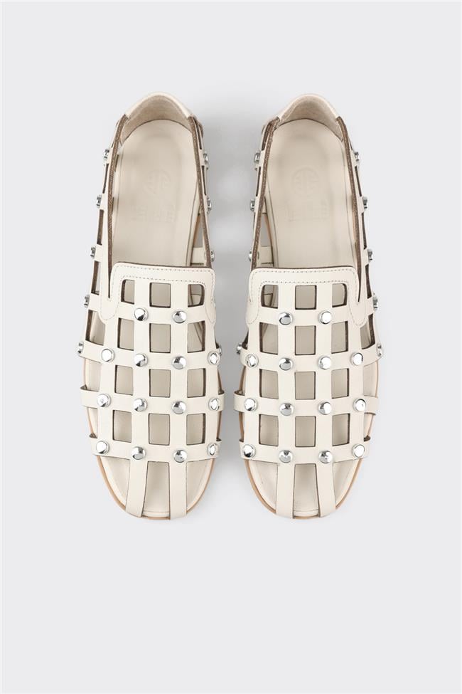 Ekru Deri Kadın Günlük Ayakkabı