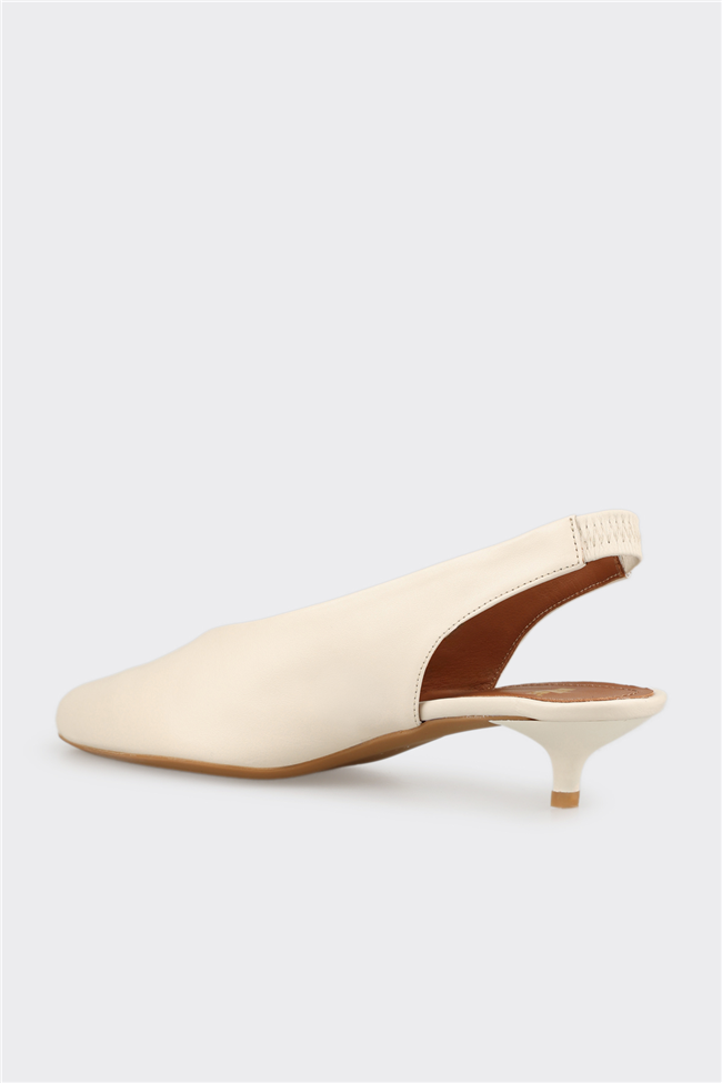 Ekru Deri Kadın Klasik Ayakkabı