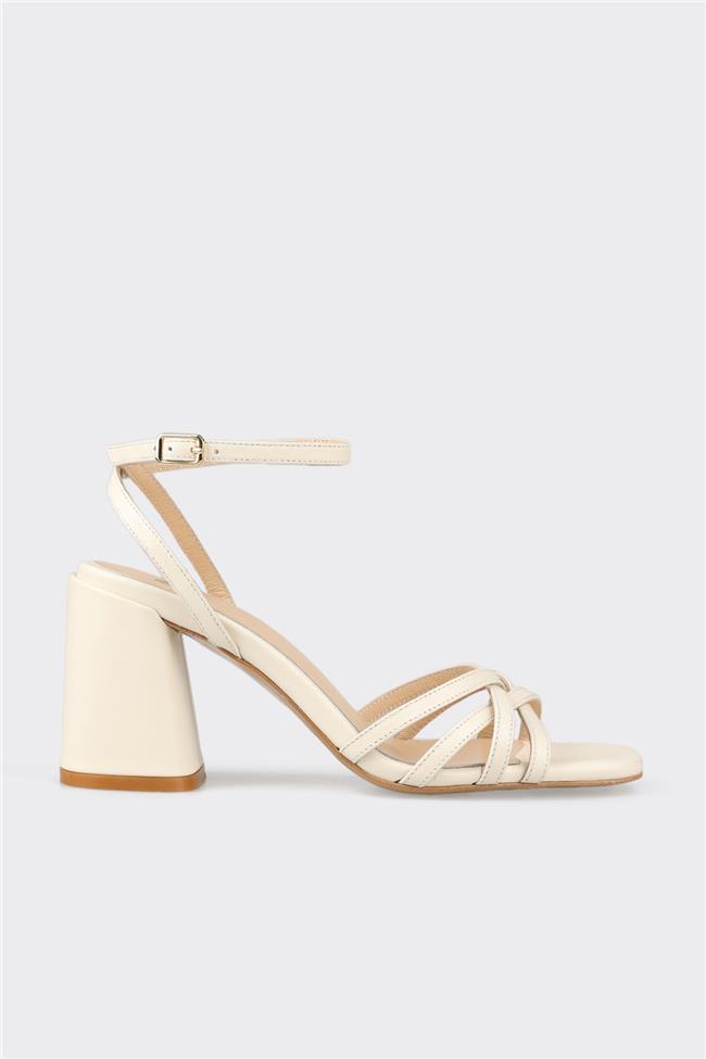 Ekru Deri Kadın Sandalet