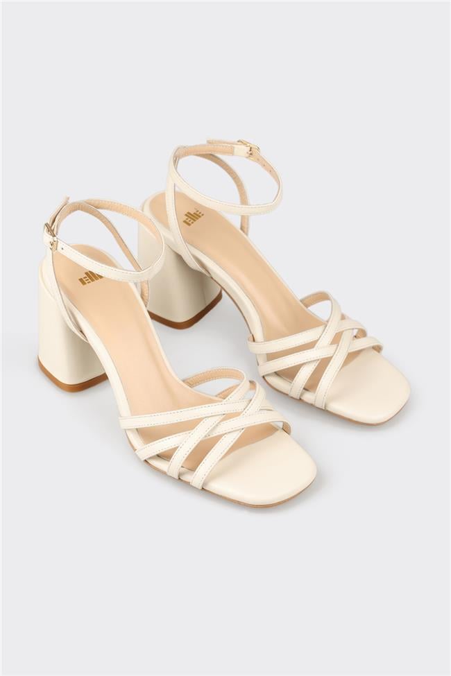 Ekru Deri Kadın Sandalet