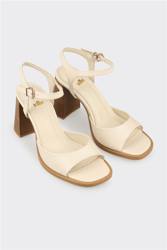 Ekru Deri Kadın Sandalet