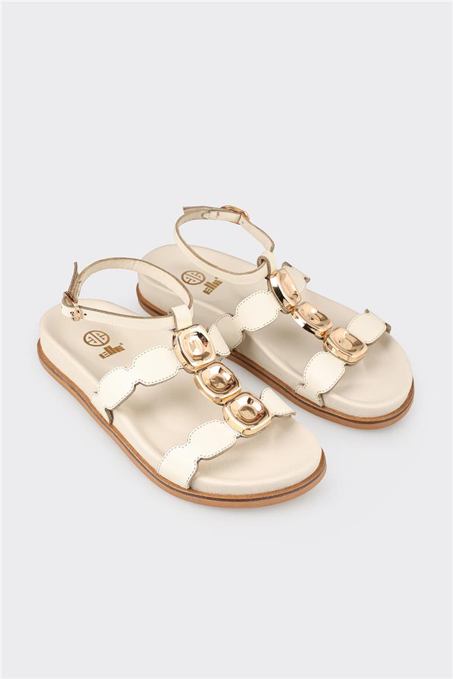Ekru Deri Kadın Sandalet