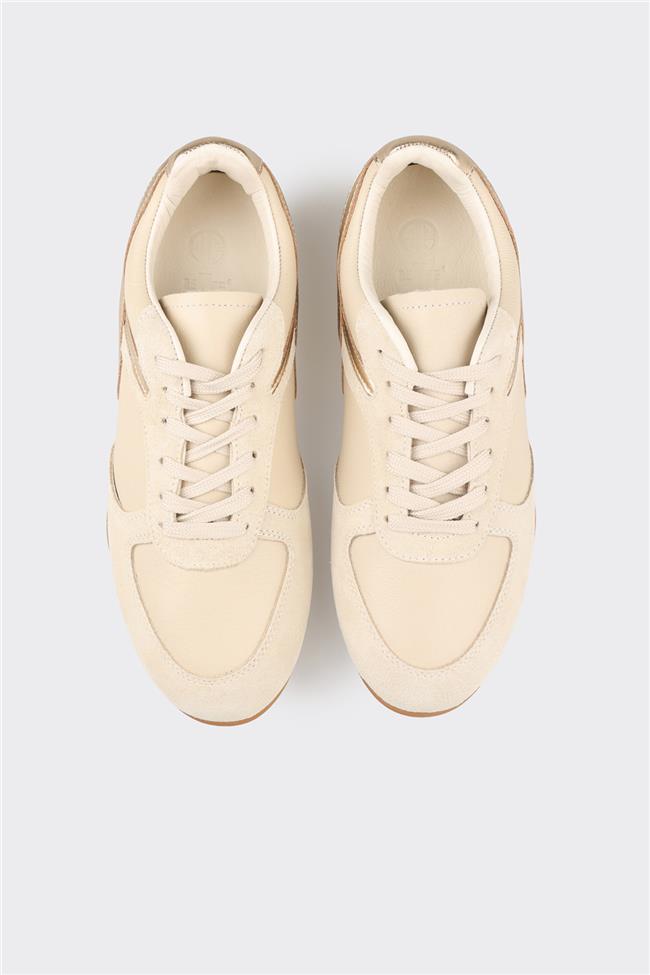 Ekru Deri Kadın Spor Ayakkabı