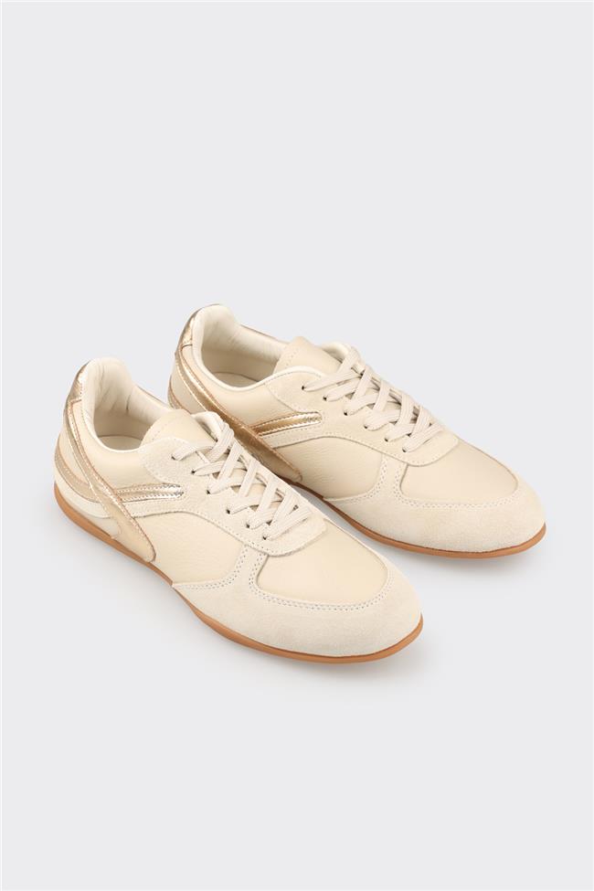 Ekru Deri Kadın Spor Ayakkabı