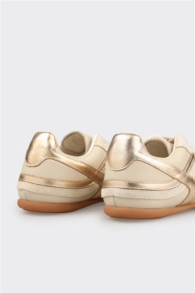 Ekru Deri Kadın Spor Ayakkabı