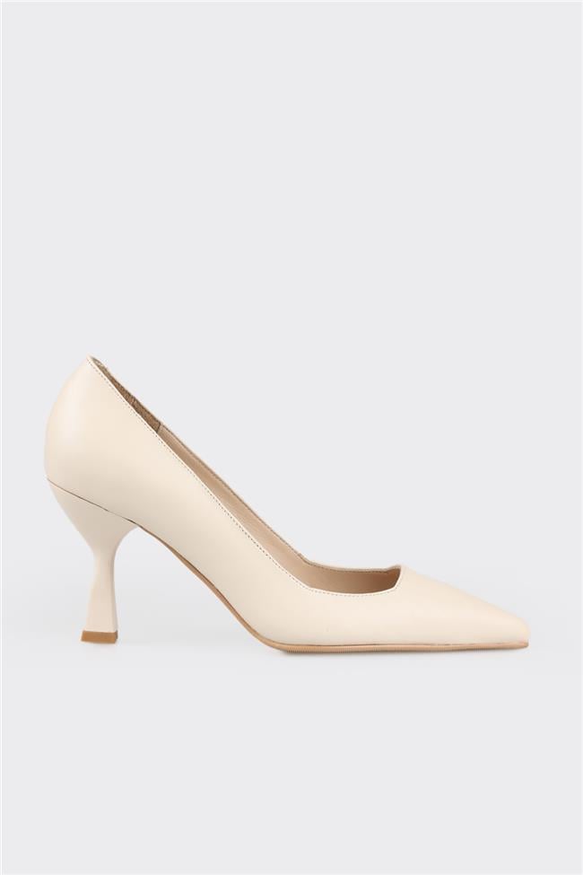 Ekru Deri Kadın Stiletto