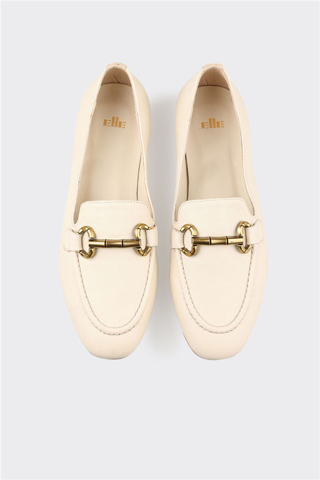 Ekru Deri Kadın Günlük Ayakkabı