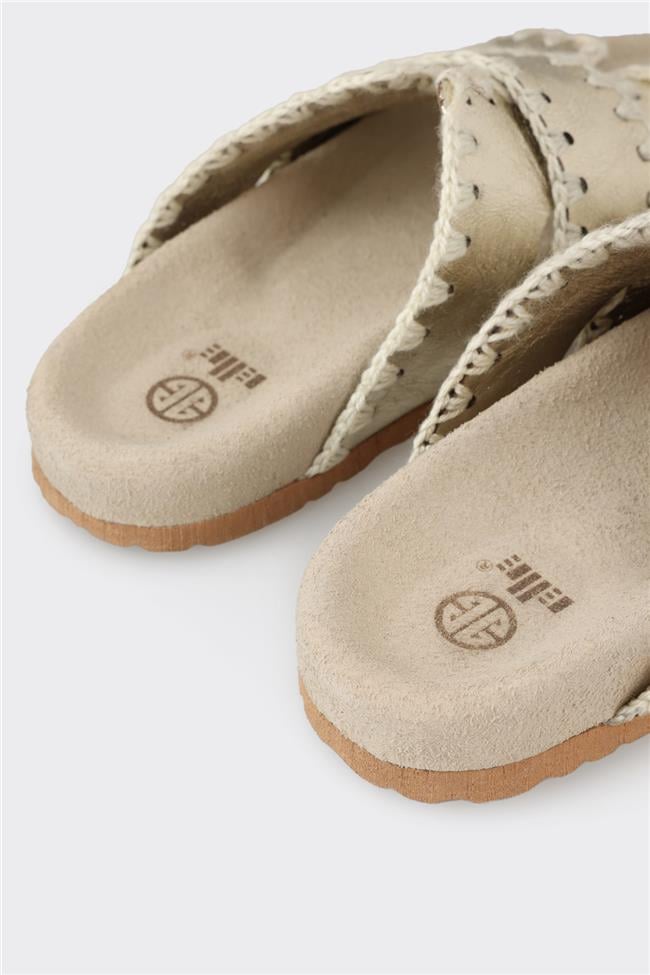 Gold Deri Kadın Düz Terlik