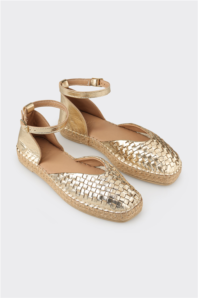 Gold Deri Kadın Espadril