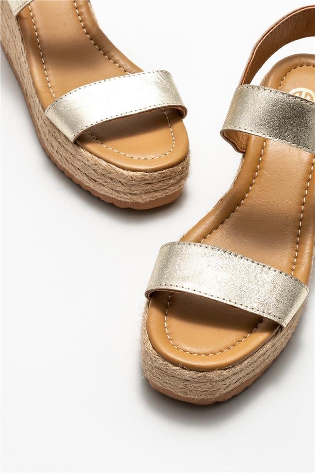 Gold Deri Kadın Espadril