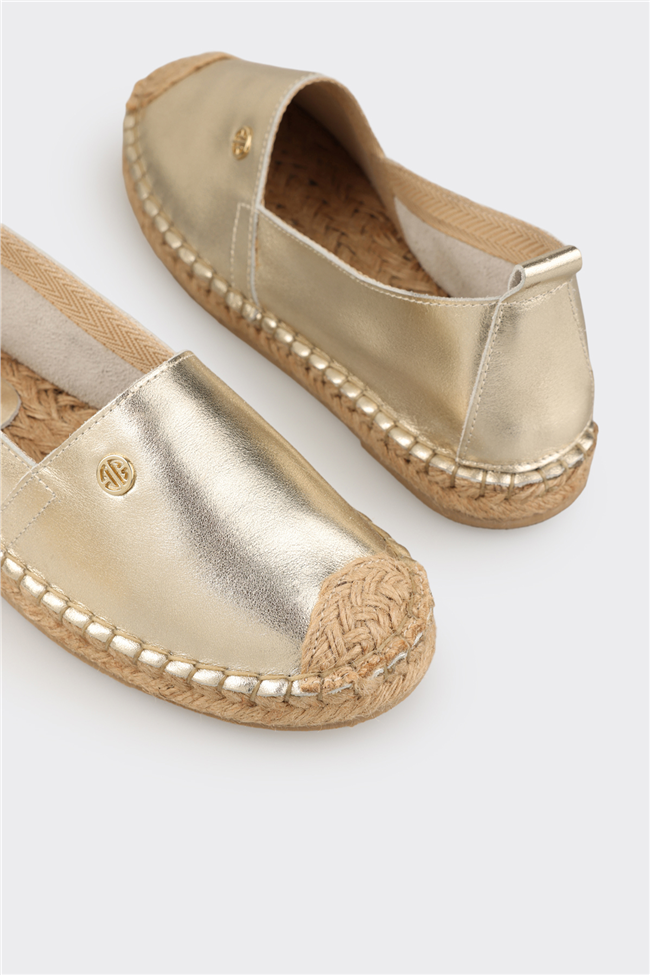 Gold Deri Kadın Espadril