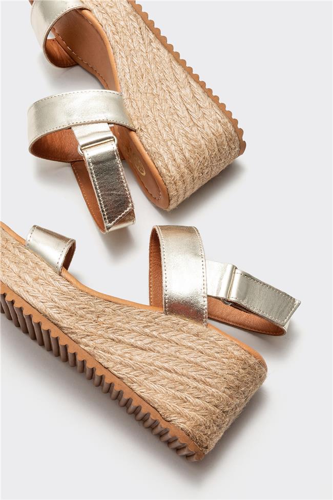 Gold Deri Kadın Espadril