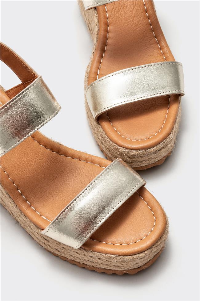 Gold Deri Kadın Espadril