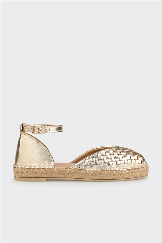 Gold Deri Kadın Espadril