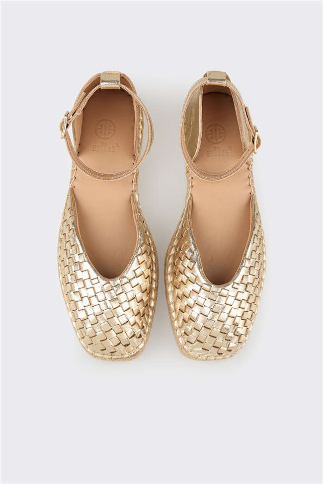Gold Deri Kadın Espadril