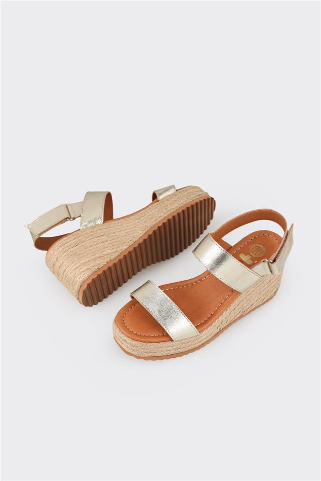 Gold Deri Kadın Espadril