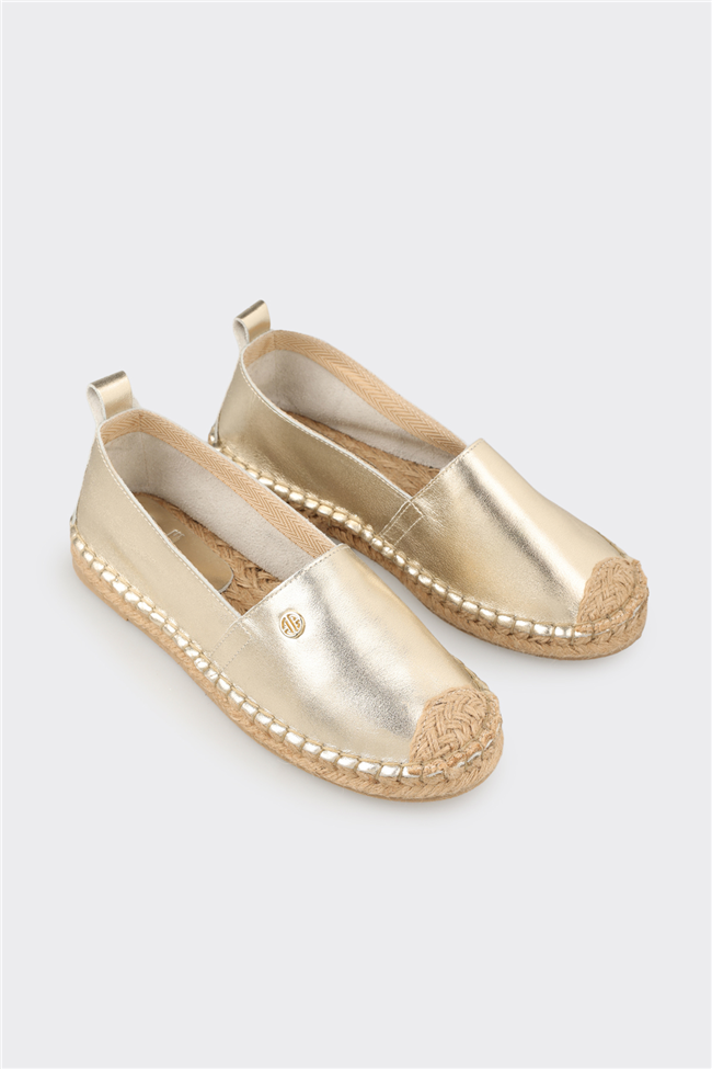Gold Deri Kadın Espadril