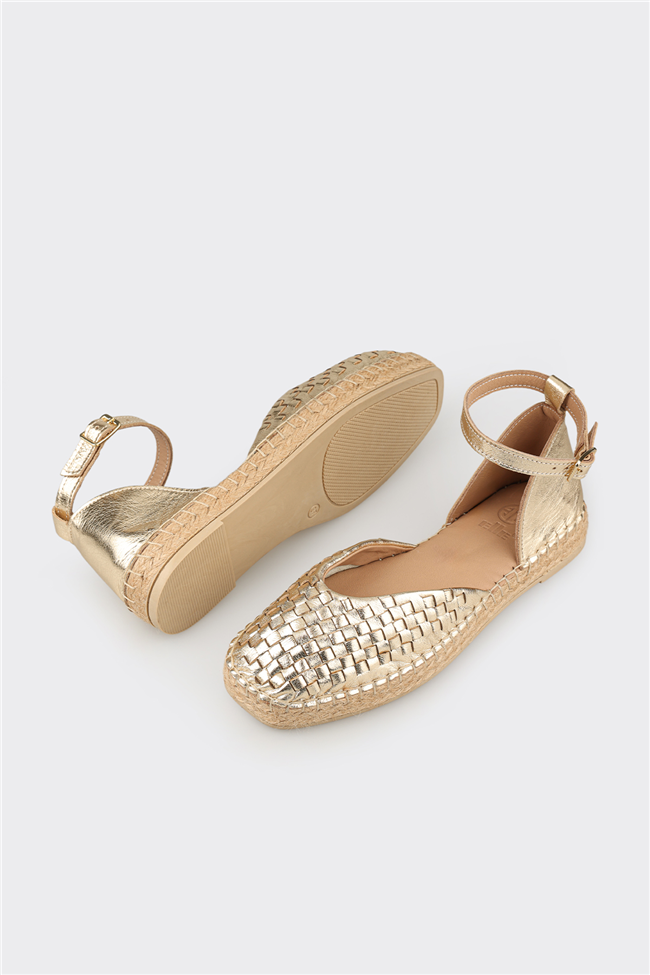 Gold Deri Kadın Espadril
