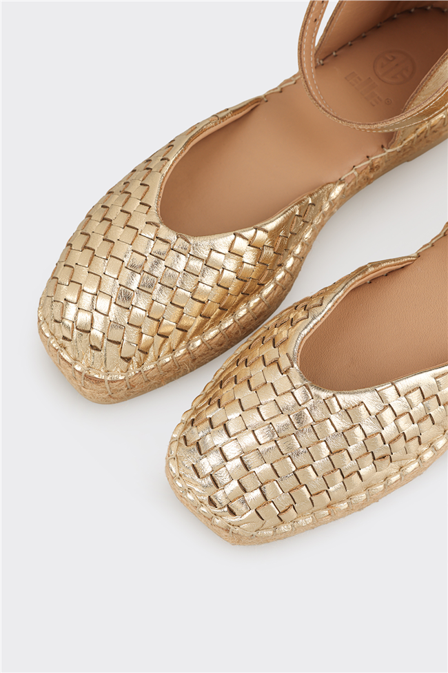 Gold Deri Kadın Espadril