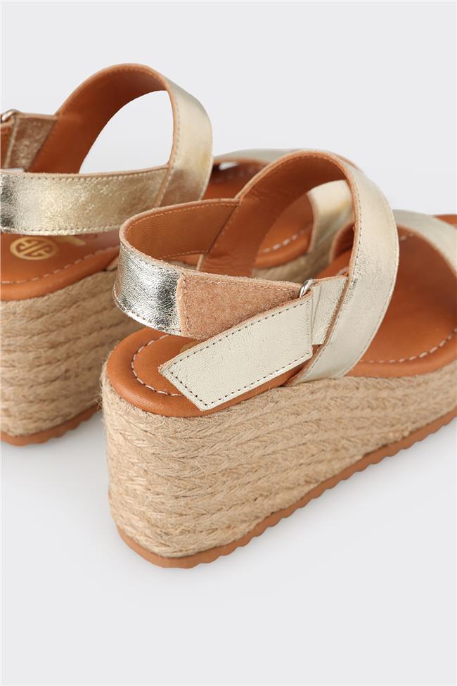 Gold Deri Kadın Espadril