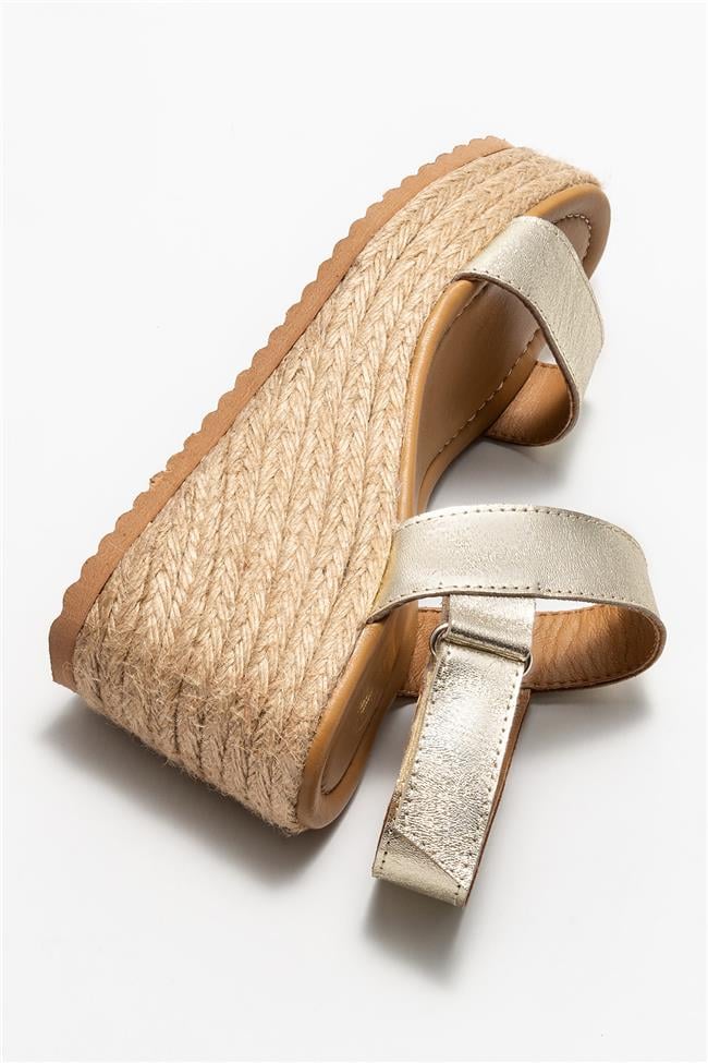 Gold Deri Kadın Espadril