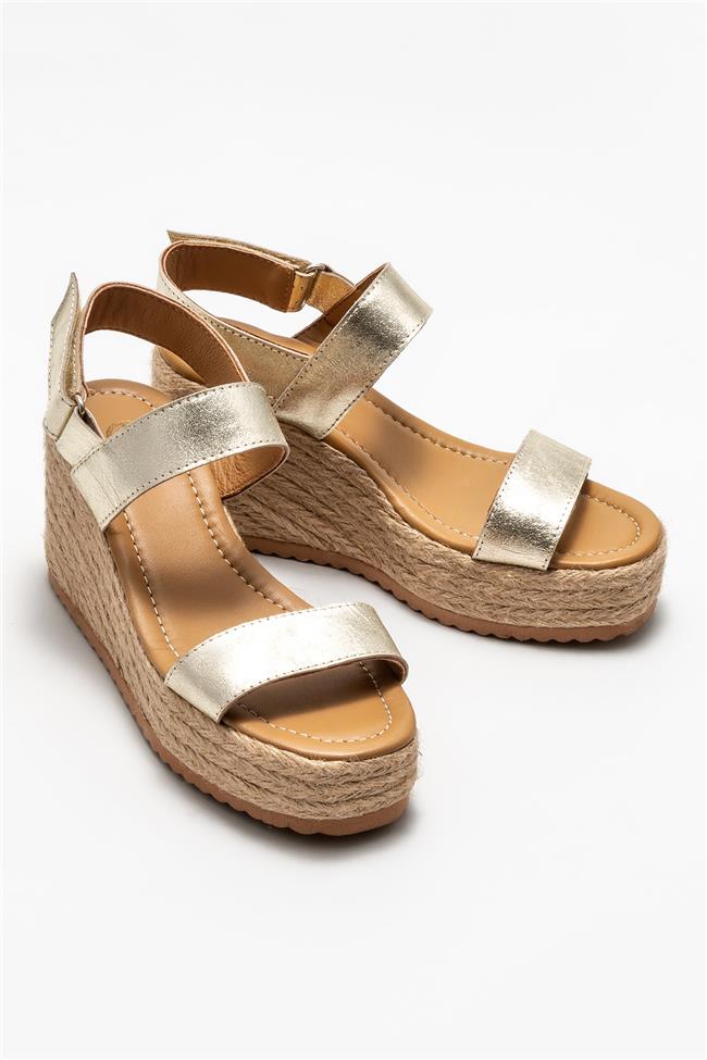 Gold Deri Kadın Espadril