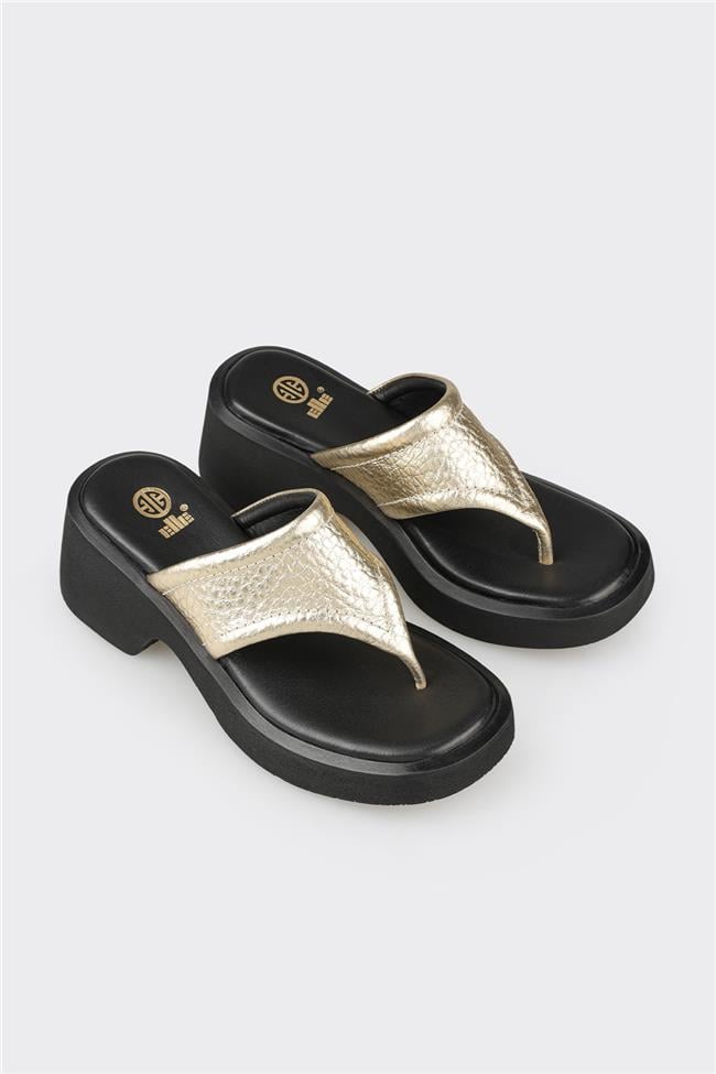Gold Deri Kadın Günlük Terlik