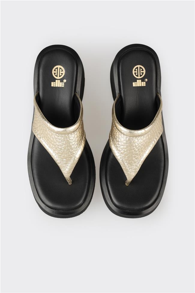 Gold Deri Kadın Günlük Terlik