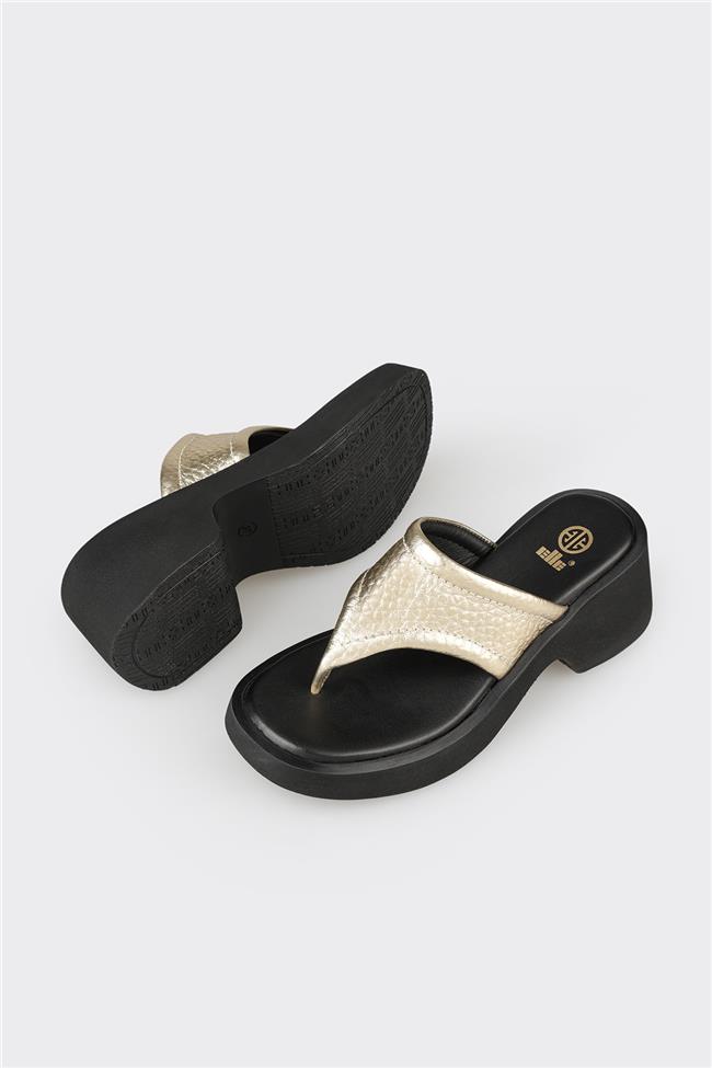 Gold Deri Kadın Günlük Terlik