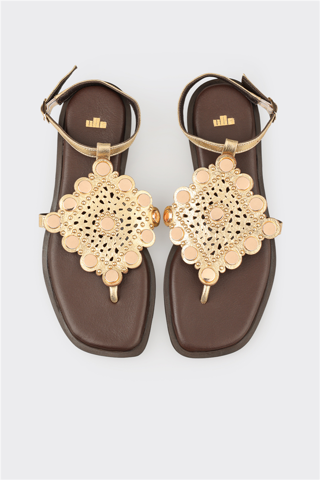 Gold Deri Kadın Sandalet