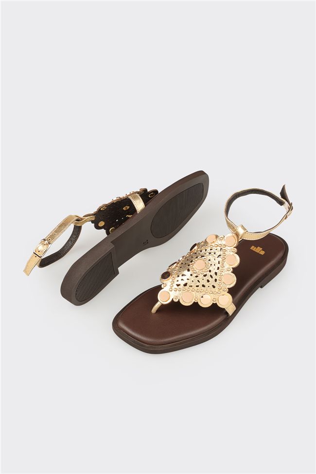 Gold Deri Kadın Sandalet
