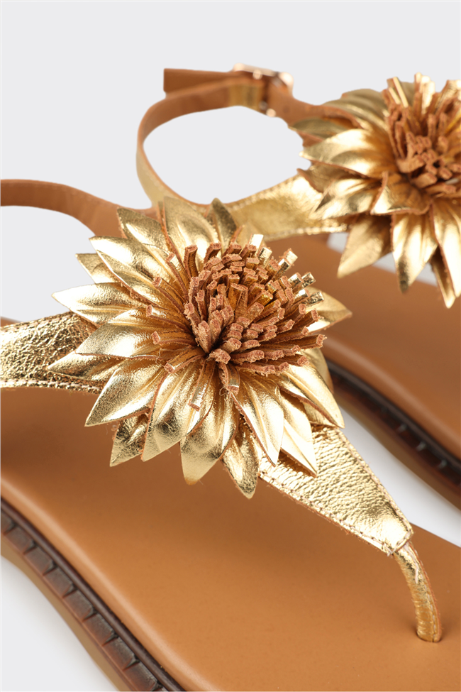 Gold Deri Kadın Sandalet