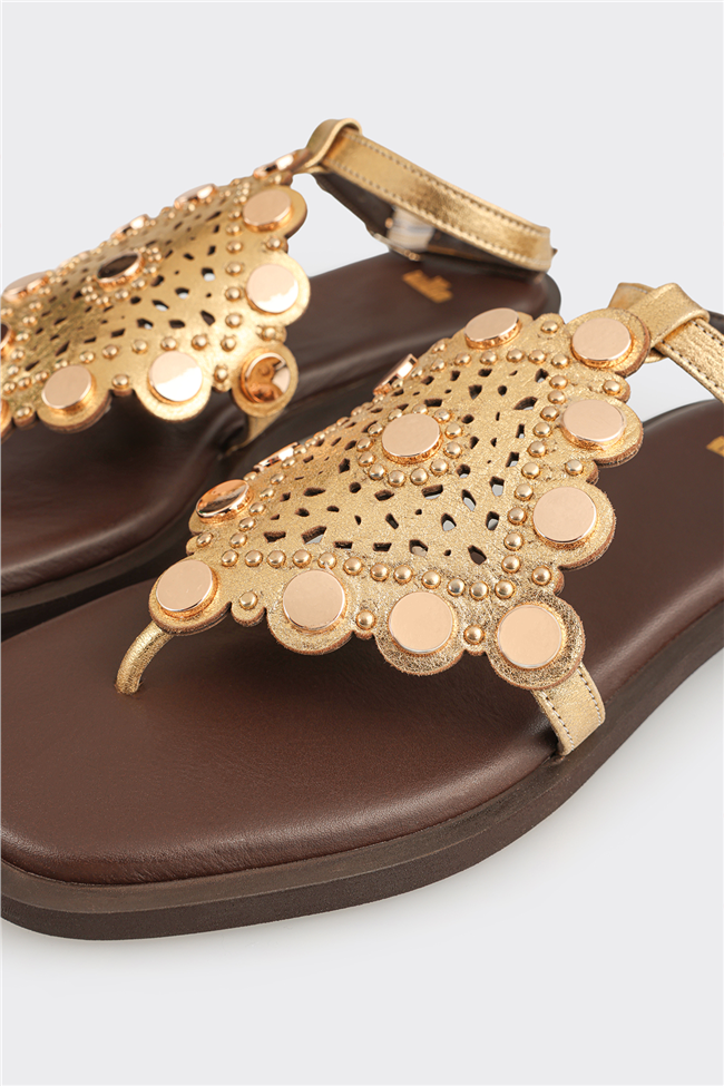 Gold Deri Kadın Sandalet