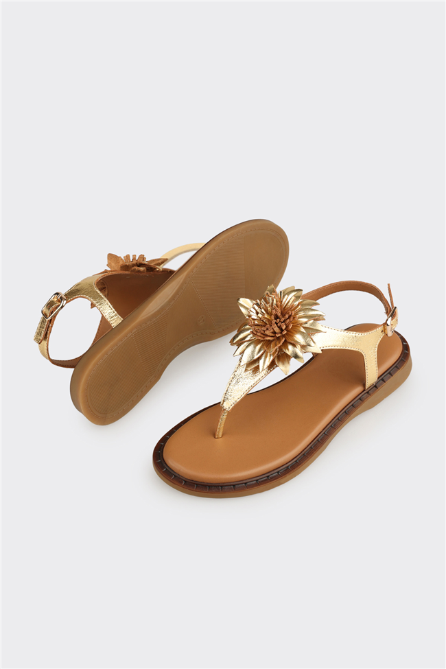 Gold Deri Kadın Sandalet