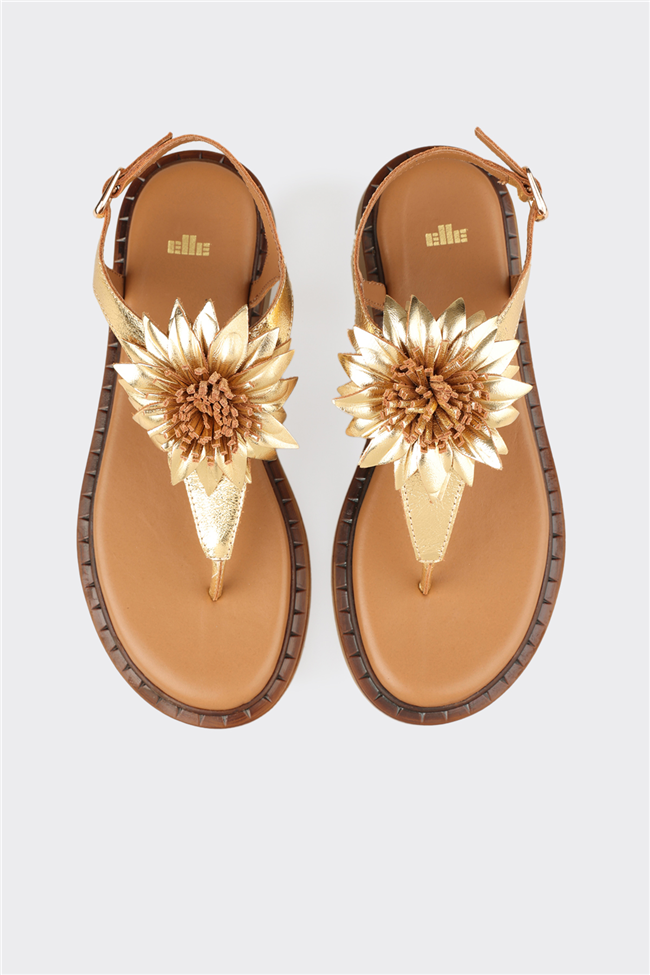 Gold Deri Kadın Sandalet