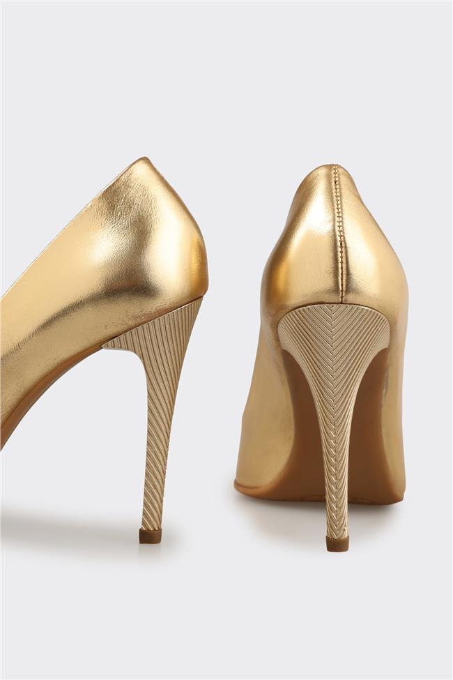 Gold Deri Kadın Stiletto
