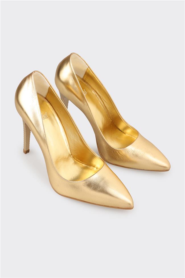 Gold Deri Kadın Stiletto